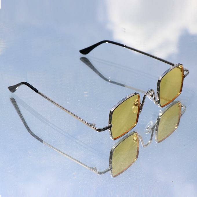 Yellow Small Square Metal Sunglasses For Men